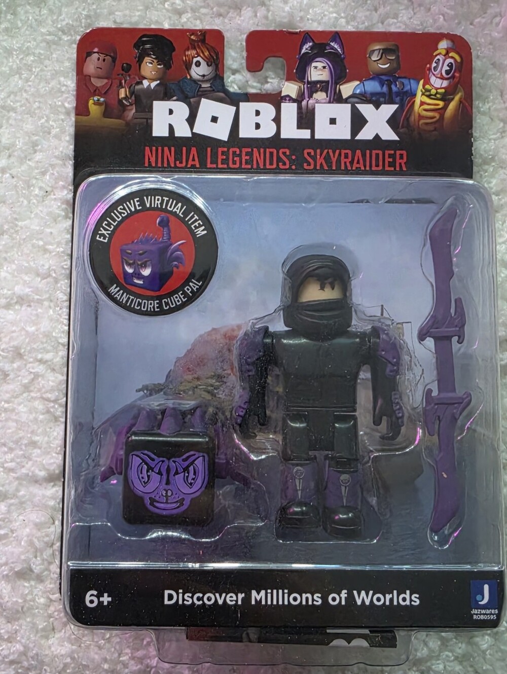 Roblox Ninja Legends: Skyraider action figure by Jazwares. It includes the purpl